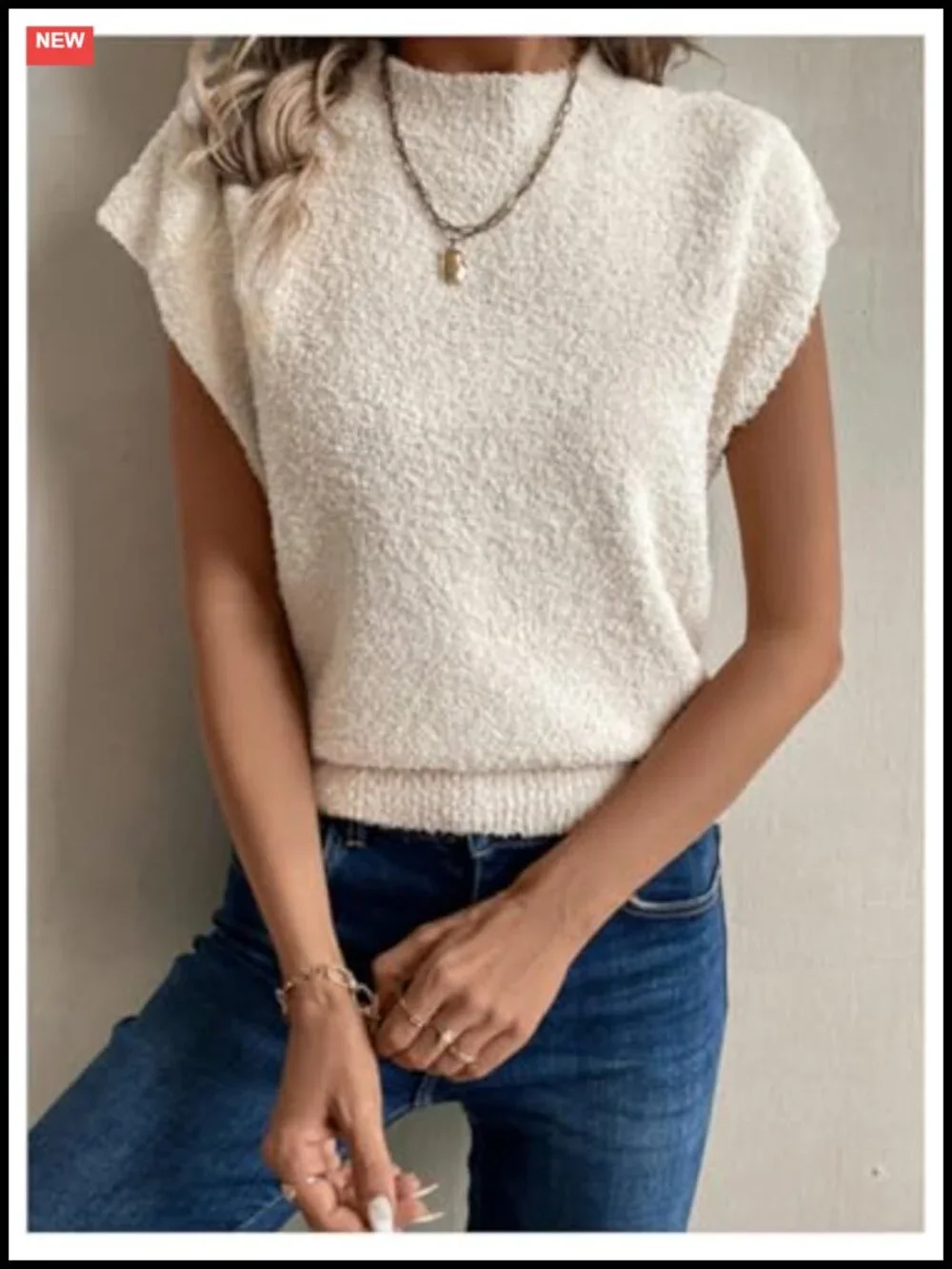 Fuzzy Short Sleeve Sweater Mock Neck Knit Pullover Jumper Old Money Tops